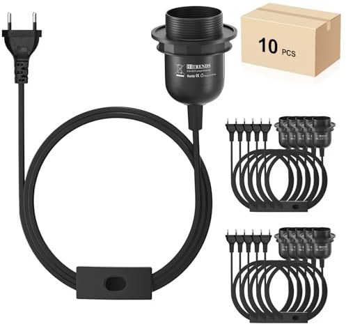 10xE27 Lampenfassung mit Kabel, Lampenfassung mit Schalter mit EU Stecker, E27 Fassung mit Kabel für Lampenaufhängung Pendelleuchte Hängeleuchte Schwarz