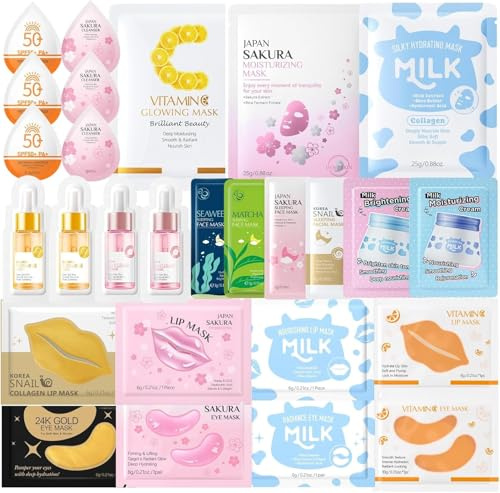 27PCS Skincare Set Teenager Girls Gifts - Teenager Mädchen Geschenke - Beauty Set Reisegrößen Produkte with Face Mask,Sleeping Face Masks,Facial Serum,Cream,Body Cream,Lip Masks,Eye Patch
