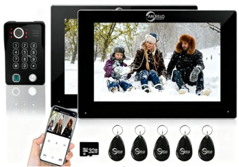 ANJIELO SMART Video Doorbell Camera, 2 Units, 7 Inch Touch Monitor with Wired 1080P TUYA WiFi Doorbell System, Support Fingerprint, RFID Card, Password Motion Detection (Black)