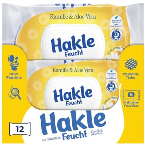 Hakle Feucht KAMILLE & ALOE VERA, 12 Packungen Feuchtes Toilettenpapier | 12 x 42 Blatt, Erfrischende Gefühl, Natürlicher Pflege