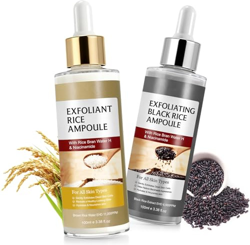 Peel Shot Glow Rice Peeling Ampoule, Esencia exfoliante facial suave de salvado de arroz negro, limpia profundamente los poros e hidrata, apta para rostro y cuerpo (Negro+Blanco)