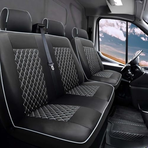 OMAC Sitzbezüge Schonbezüge für Ford Transit 2010-2013 Kunstleder Schwarz Weiß 1+2