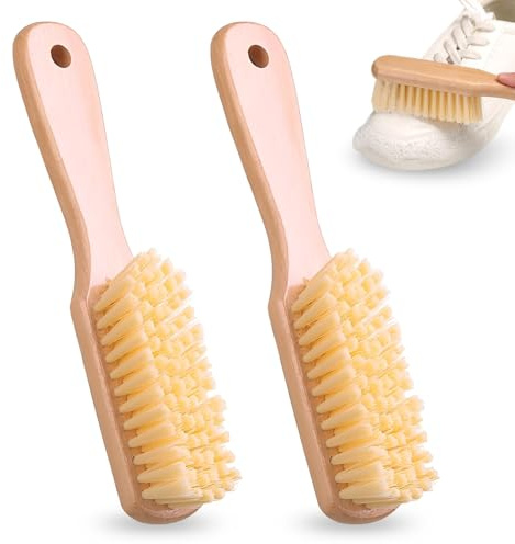 2 PCS Shoe Brush, Soft Bristle Shoe Cleaning Brushes | Wooden Handle, Can be Hung, for Cleaning Shoes, Sneakers Brush, Clothing, and Household Items