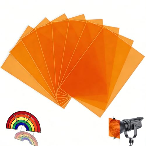 mawmuaw 8 Stück Lampenfolie Orange Hitzebeständige Farbfolie für LED Lampen | A4 Farbfilter Farbkorrektur, Folie Orange Transparente, Farbfolien Gel für Studioblitz, Foto, Video & DIY, 29,7x21cm