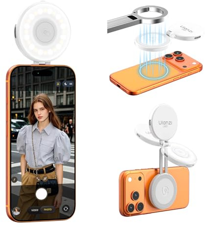 ULANZI LM21 Magnetische Selfie Licht, Selfie Ringlicht für iPhones, Handy Ringlicht mit 3 Farbtemperaturen 2500k-8500k, LED Selfie Ring Fülllicht für Selfies, Videoanrufe, Konferenzen, Fotografie