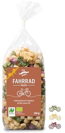 mia pasta Bio Fahrrad-Nudeln 250g – Herzliches Danke Geschenk – Handgemachte Pasta al Bronzo mit unseren Bio-Eiern aus Nordhessen – Bunte Motivnudeln aus eigener Manufaktur