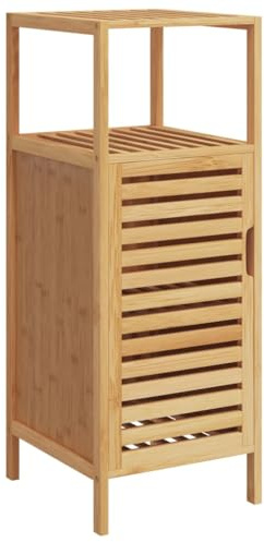 Fisinber Armoire de salle de bain, en bambou, 36 x 33 x 87 cm, avec porte à lamelles et étagère, design moderne, durable et peu encombrant, pour salle de bain, invités, WC, couloir
