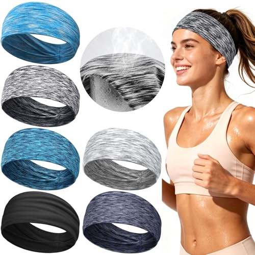 Kavya Bandeau Cheveux Femme Elastique Sport - 6 Pièces Bandeaux Mode pour Femmes Anti Transpiration Headband Large Antidérapant Respirant pour Running Yoga Fitness Accessoires (Bleu)