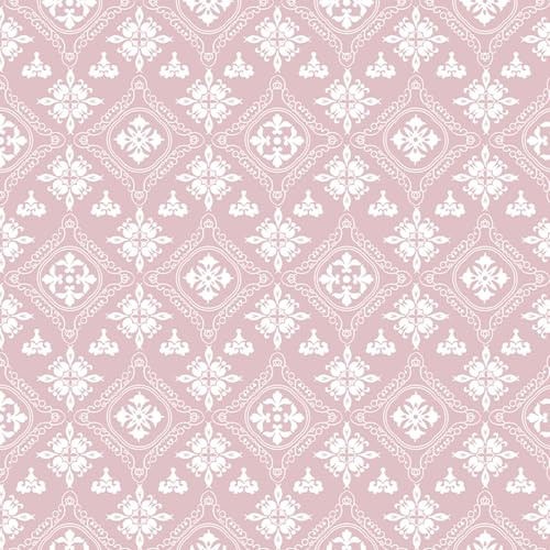 Fiula Vintage Damask Wallpaper Peel and Stick 44cm x 3m – Blush Pink Floral Self Adhesive Wall Paper, Removable, Waterproof & Shabby Chic Wallpaper for Bedroom & Living Room