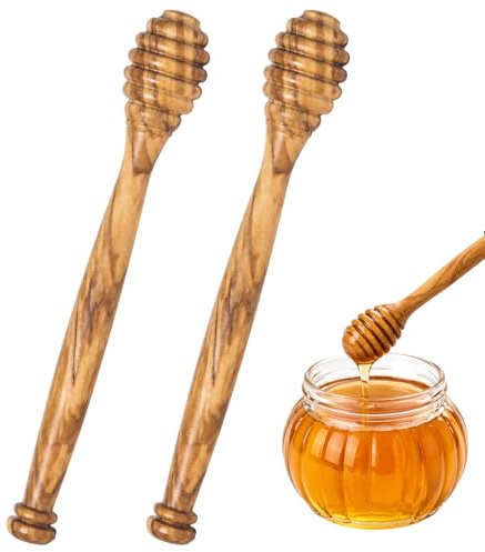 Honey Spoon, Honey Dipper and Honey Sticks, Two-Piece Set for Kitchen Use, Wooden Honey Spoon with Olive Wood Design, 15 cm Length Each