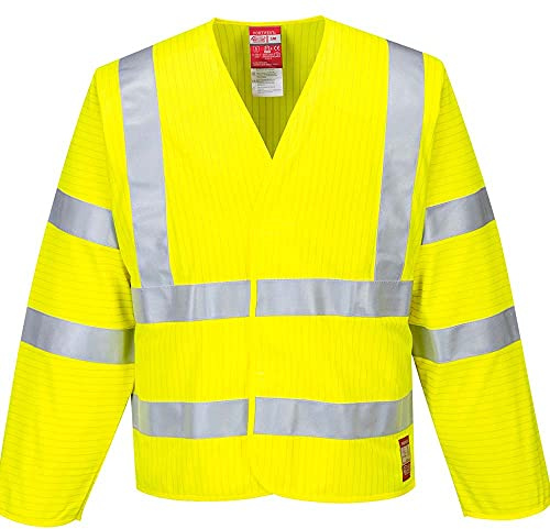 Portwest FR85 Antistatische Warnschutzjacke Großzügige Passform Langarm | Gelb, S/M, EN ISO 20471 Klasse 3, EN ISO 14116, EN 1149-5, Polyester, Reflektierend, Antistatisch, Flammhemmend, Metallfrei