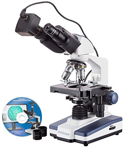 AmScope 40X-2500X LED Lab Binocular Compound Microscope with 3D-Stage with 5MP Camera