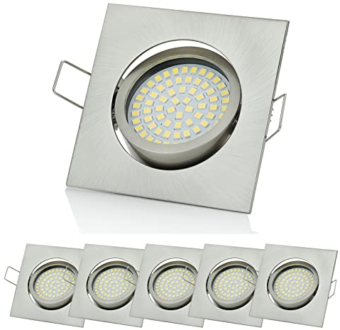 Sweet Led 6er Set LED Einbaustrahler 230V 3,5W Kaltweiß | 330lm 6500K Lochmaß 75mm | LED Spot flach Metall | LED Spots Deckenleuchte schwenkbar - Eckig Chrom gebürstet