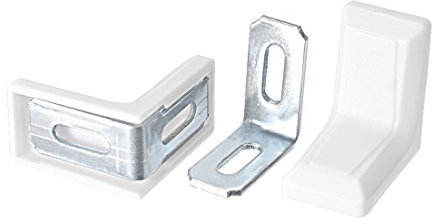 sourcing map 29mmx29mmx18mm Metal Plastic L Shaped Angle Bracket Shelf Corner Brace Plate White, Pack of 8