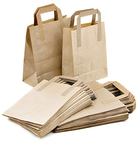 10 X Small Brown SOS Paper Carrier Bags With Handles for Food Sandwich Lunch - 7 x 8.5 x 3.5