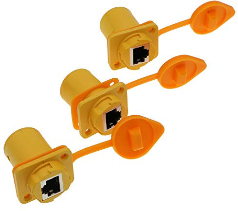 Alvin's Cables 3 Pcs RJ45 Étanche Coupler Connecteur Connecteur IP65 Ethernet Montage sur Panneau RJ45 Connecteur Jaune