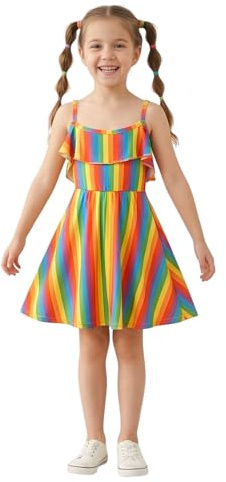 A2Z 4 Kids Girls Rainbow Clothing Collection Colourful Striped - Rainbow Off Shoulder Dress 5-6