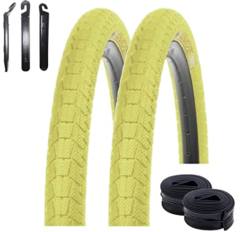 2 x Kenda K-907 Krackpot 20 BMX Fahrradreifen Fahrradmantel in Gelb 50-406 (20 x 1.95) + 2 passende Schläuche DV inkl. 3 Reifenheber