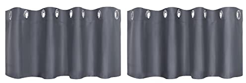 PiccoCasa 2er Set Gardine für Küche Polyester Scheibengardine Kurzgardine Blickdicht Kleine Gardine Grau 46H x 132B cm