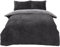 Brentfords Reversible Teddy Fleece Duvet Cover with Pillow Case Supersoft Fluffy Thermal Warm Soft Sherpa Bear Bedding Set, Charcoal Silver Grey - Double