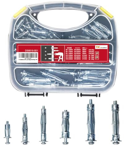 T.K.Excellent 68PCS Hollow Wall Metal Anchors Molly Bolts Assortment Kit: 6 Sizes M8 M11 M13 Heavy Duty Plasterboard Expansion Fixings - Pre-Drill Required 15-30kg Load Capacity with Storage Box