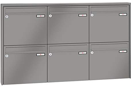 RENZ/Quadra / 6er Aufputz-Briefkastenanlage Wand-Briefkasten/RAL-Farbe 9007 Volumen 12 L/Dein-Briefkasten.de