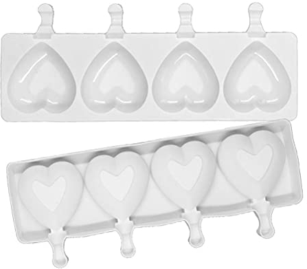 Popsicle Mold, Hosuho 1Pcs 4 Cavities 3D Heart Shape Silicone Ice Lolly Mould, White Soft Reusable Ice Pop Maker Mold for DIY Ice Cream Puree Yogurt Pudding