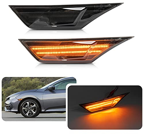 njssjd Smoke LED Seitenmarkierungsleuchten für MK10 Honda Civic Limousine Schrägheck Type R 2016 2017 2018 2019 2020 2021 Front Amber Led Side Marker Repeater Blinker Lampen