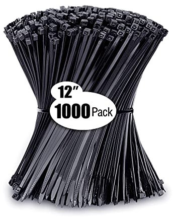 Zip Ties 12 inch (1000 Pack), Black, 50lbs Tensile Strength, UV Resistant Cable Ties for Indoor and Outdoor by Karoka