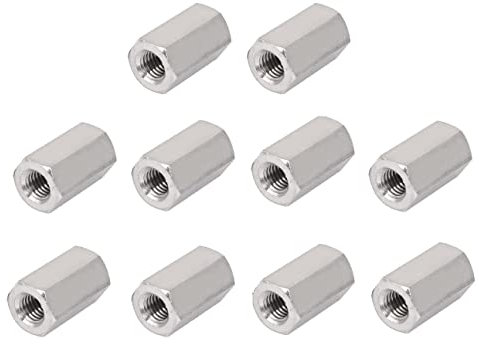 TERF® M8 (8mm) X 24mm Long Hex Coupling Nut Female Threaded Bar Rod Studding Connector Hexagonal Deep Nut For Home Office Workshop Industrial Constructor and Multi Purpose Use - Pack of 10