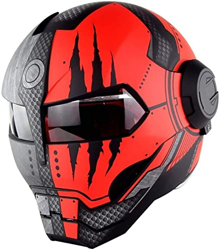 Herren Motorradhelm, Fullface Helm Klapphelm Iron Man Motorradhelm Retro Full Helm Jethelm Offroad Four Seasons ECE Certification Brain Cap Helm 4,M=57-58CM
