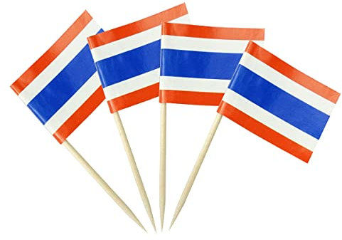 Bandera tailandesa de Tailandia, pequeñas banderas de palillos de dientes de Tailandia para alimentos, cupcakes, cócteles, aperitivos, decoraciones de fiesta de bar