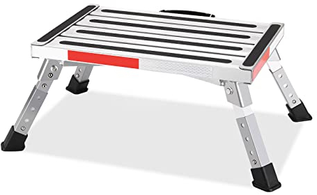 Sicherheits-Wohnmobil-Treppenstufen von Yagud, höhenverstellbar, Faltbare Plattform, reflektierenden Streifen und T-Niveau, Aluminium-Tritthocker unterstützt bis zu 453.6 cm kg