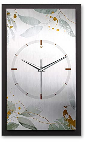 Kreative Feder 3D Designer-Wanduhr Leaves & Gold in modernem Metallic-Look 50x30cm rechteckig analog lautlos ohne Ticken (Leaves & Gold, leises Funkuhrwerk)