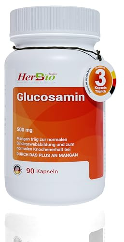 Glucosamin Kapseln hochdosiert Vegan - 90 Stück - GVO-frei - Vorrat für 3 Monate - 500 mg pro Tagesdosis - Ohne zusätzliche Inhaltsstoffe - Laborgeprüft in Deutschland produziert