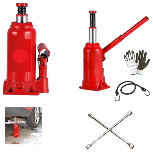 Compatible avec Mini Mini Cabrio CRIC Bouteille HYDRAULIQUE DE 3 TONNES Hauteur DE 17 A 33 CM + CLE CROISEE pour BOULONS 17-19-21-23 Levage Pneu Automobile Universel