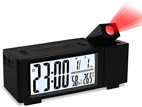 Wisada Digitaler Projektionswecker, LCD Digitaler Schlummerwecker Kann Luftfeuchtigkeit und Temperatur in Innenräumen anzeigen, Multifunktionaler Elektronischer Wecker mit Hintergrundbeleuchtung