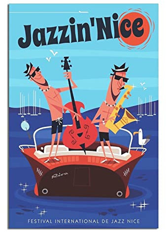 Nice France Jazz Vintage Reise-Poster, Leinwand-Kunst, Wanddekoration, Poster, Bilddruck, Gemälde, Poster, Geschenk, 30 x 45 cm