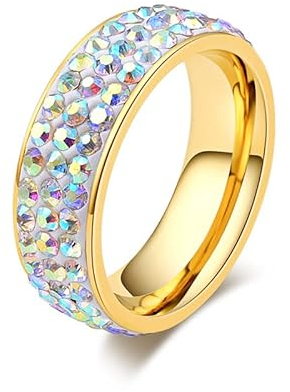 Banemi Retro Ring Damen, Stainless Steel Ring Zirkon Eingelegt Geburtstagsgeschenke Ringe Größe 54 (17.2)