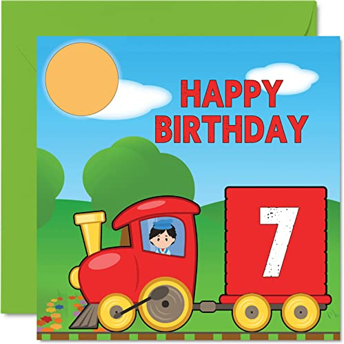 Stuff4 Geburtstagskarte zum 7. Geburtstag, Uni, Zug, Happy Birthday Karte für 7 Jahre alten Sohn, Tochter, Bruder, Schwester, Enkel, Enkelin, Nichte, Neffe, Cousin, 145 mm