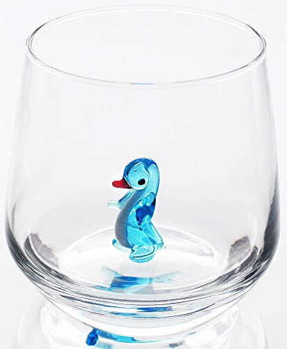 HeguSun Vaso de vidrio 3D con bonita figura de animal en el interior, taza interior de figura de pingüino de vidrio soplado a mano, vaso sin tallo para vino, agua, leche, bebidas, 12 onzas (pingüino)