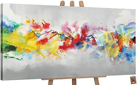 YS-Art Abstrakt Design Acryl Gemälde auf Leinwand buntes Leben handgemalt Wandbilder Wohnzimmer modern Wohndekor Bilder Büro farbenfrohe echte Kunst 160x80 cm