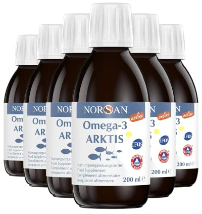 NORSAN Arktis Omega 3 2000mg I Olio di fegato di merluzzo liquido senza reflusso - 6x200 ml Omega 3 EPA DHA I Integratore omega 3 olio di pesce I Olio fegato merluzzo liquido con 800 UI di vitamina D3