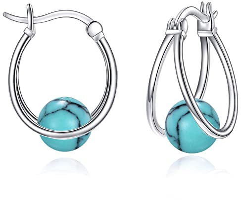 POPLYKE Türkis Ohrringe für Damen Sterling Silber Türkis Doppel Hoop Ohrringe für Frauen Edelstein Hoop Ohrringe Türkis Schmuck