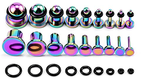 TBOSEN 18PCS Chirurgischer Edelstahl Stretching Kit Plugs Expander Single Flat Top Body Piercing Schmuck Set 14G-00G