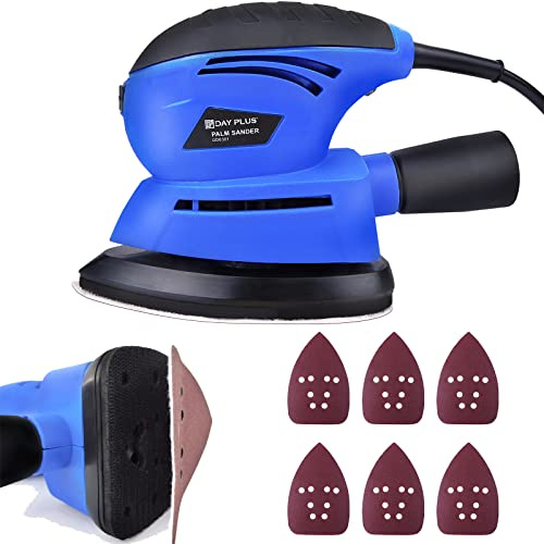 Electric Sanders for Wood with Dust Collector, 130W Electric Detail Mouse Sander with 6Pcs Sandpapers, 12000RPM Compact Palm Sander Random Orbital Sander for Small DIY Jobs Wood Sanding & Finishing