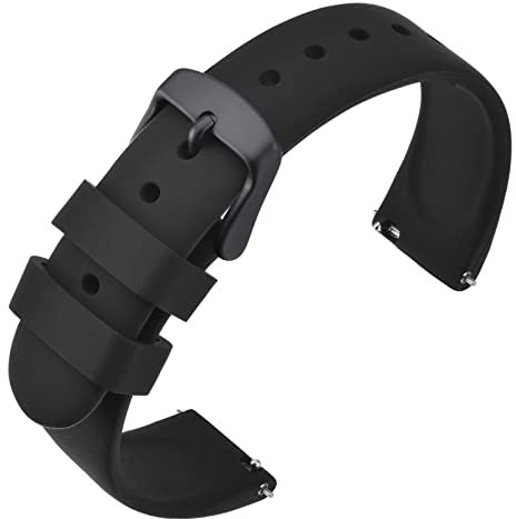 ANNEFIT Silikon Uhrenarmband, Sport Armband 18mm für Damen Herren mit Schwarz Schnalle, Schnellverschluss Ersatzband (Schwarz)