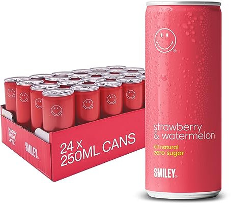 Happy Soda Strawberry & Watermelon Soda | 24 x 250ml cans | All natural | zero sugar | zero calories | No Artificial Sweetener | Best tasting full flavour Soda