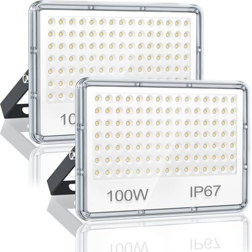 YIQIBRO Projecteur LED Extérieur 100W, 10000LM 6500K Blanc Froid Spot LED, IP67 Imperméable Lampe avec 105 LEDs, Eclairage pour Jardin Patio Garage Entrée, Lot de 2