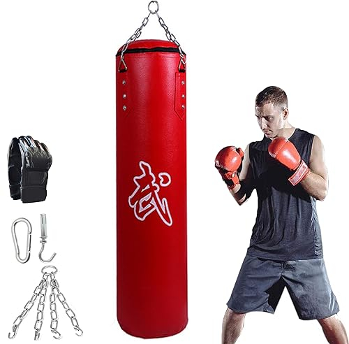 Boxsack Box Sack Ungefüllt, 5 IN 1boxsack Erwachsene für Kinder Hängend Box Sack Leder Punching Bag mit Handschuhen, Kette, Deckenhaken(Nicht gefüllt) (100cm)